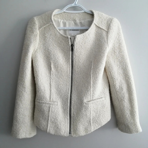 Club Monaco Sherpa Wool Blend Cream Zip Up Blazer Size 4 - Picture 4 of 16